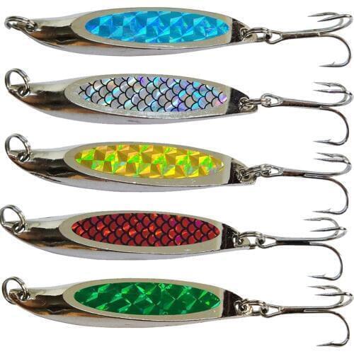 INFOF 5-pieces Spoon Bait Fishing Lure 21g/0.73oz Metal Hard Bait Lures Spoons Trout Bass Fishing Gear Trolling Lure