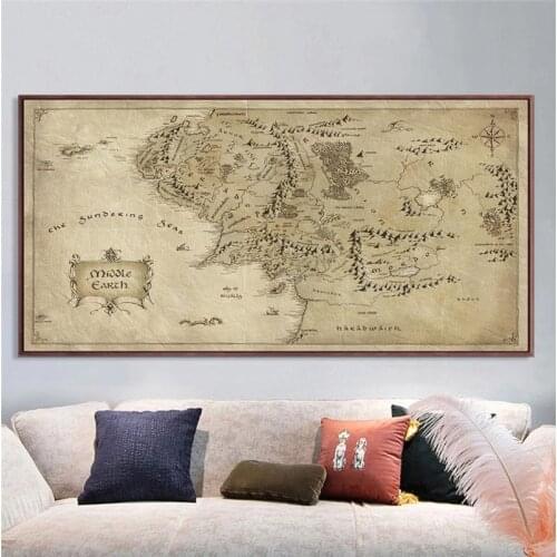 Movie Map Of Middle Earth Canvas Painting Posters and Prints Vintage Style Wall Art Pictures for Living Room Cuadros Unframed