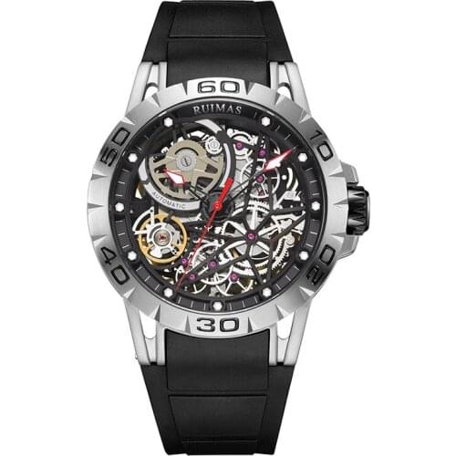 2020 New RUIMAS Men Automatic Sports Skeleton Wristwatch CITIZEN Mechanical Sapphire Crystal Silicone Band 50M Waterproof 6778