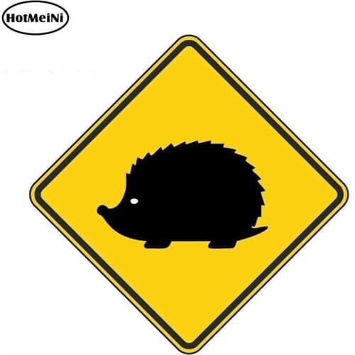 HotMeiNi 13cm x 13cm Car Stickers Hedgehog Warning Sticker Car Bumper Decal Caution Yellow Hunting Forest Gun Hunt Graphic