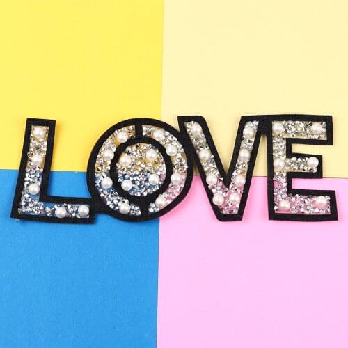 Love Letter Rhinestone Patches For Clothes DIY Hot Fix Rhinestone Patches Pearl Clothing Stickers Applique For Bag Clothes Decor