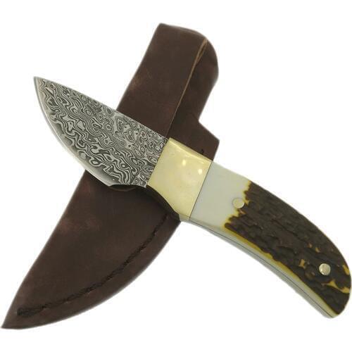 Damascus steel blade Outdoor Camping knife Portable Survival Hunting knives with leather sheath knives fixed EDC knife