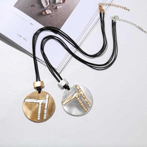Punk Alloy Pendant Necklace Gold Silver Sweater Chain Big Circle Round Pendant Long Necklace Women Jewelry Accessories Gifts