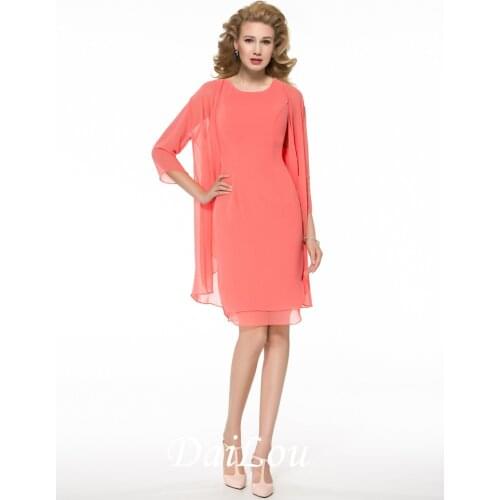Sheath/Column Knee-Length Scoop 3/4 Length Sleeves Short Mother of the Bride Dress with Jacket 2021