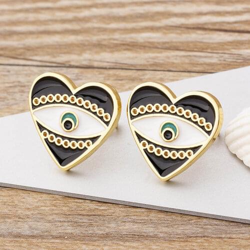 Romantic Heart Shape Cute Mini Small Stud Earrings Trendy Evil Eye Enamel Jewelry For Women Wedding Engagement Birthday Gift