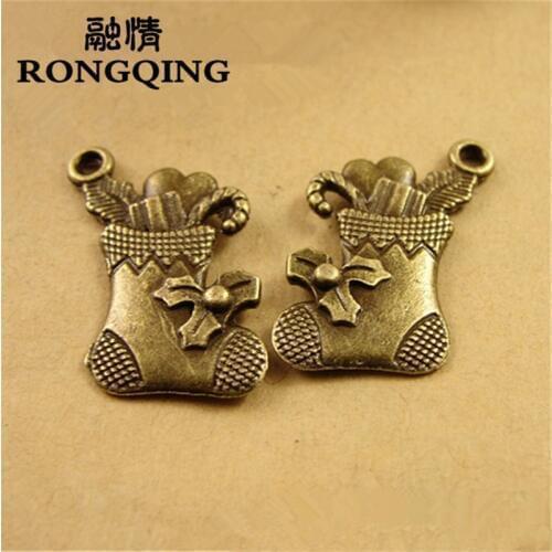 RONGQING 13*20MM 60pcs/lot Christmas boots Pendants Necklaces Handmade Fashion Jewelry Charms DIY