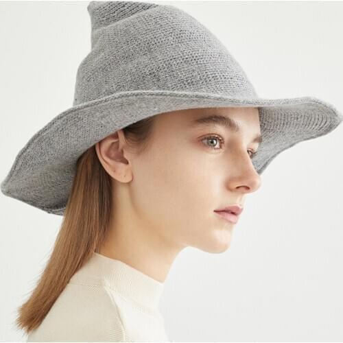 Halloween Witch Hat Wool Cosplay Costumes Props Magic Cap Pointy Bucket Hat