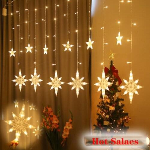 LED Christmas Deer Bells Star Garlands String Fairy Curtain Lights Indoor Outdoor For New Year Home Wedding Party Decoration