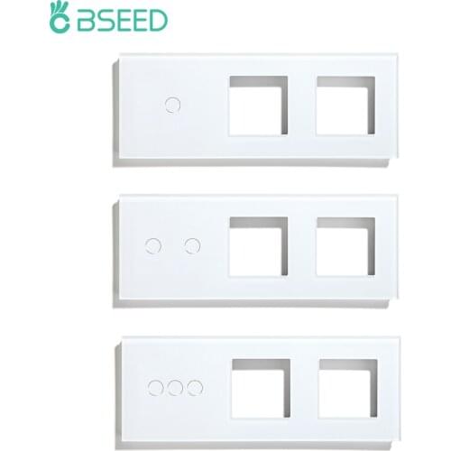 BSEED EU Standard Triple Wall Switch Panel Glass Frame For Switch Part Socket Outlest 228mm Cyrstal Panel Only