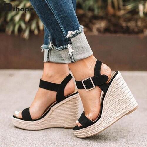 Dihope Summer Platform Sandals Women Wedges Ladies Hemp Shoes Ladies Candy Color Casual Girls Slip on Strap Cross Plus Size