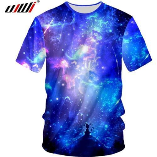 UJWI 2018 Man Brand Clothes 3d Funny Print Blue Space Galaxy Star Men T-shirt Hombre Hip Hop Punk Shirts Tee Shirts Dropshipping