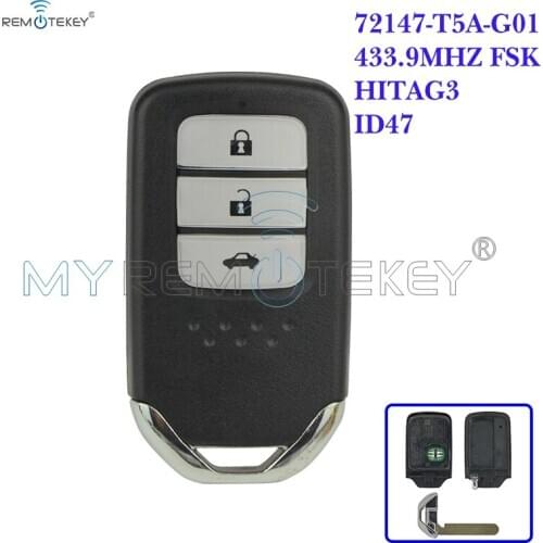 Remtekey Smart key 433.9MHZ FSK HITAG-3 ID47 72147-T5A-G01 3 button for Honda City Fit XRV Vezel