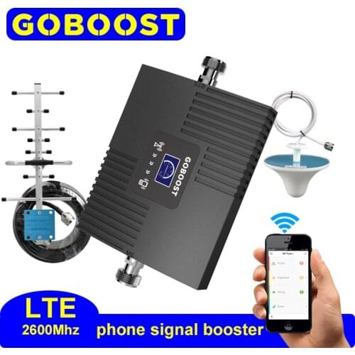 GOBOOST Lte 2600 Sginal Booster 4G Signal Led Dissplay Celluar Amplifier Whip And Yagi Antenna Cell Phone Repeater 65Dbi a Set