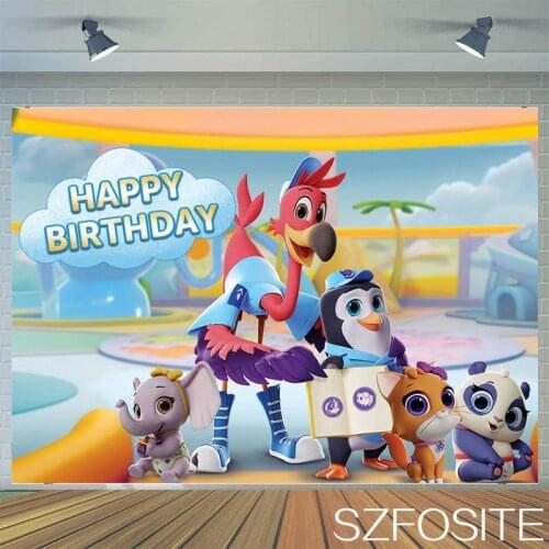 Panda Penguin Flamingo Animal Party Cartoon Backdrop Boy Birthday Table Decoration Photography Photo Kid Custom Vinyl Background