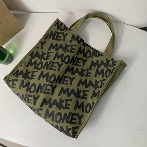 Women Men Large Capacity Canvas Handbags Tote Make Money Letter Printing Shopping Bags Student Casual File Book Shoulder Bags