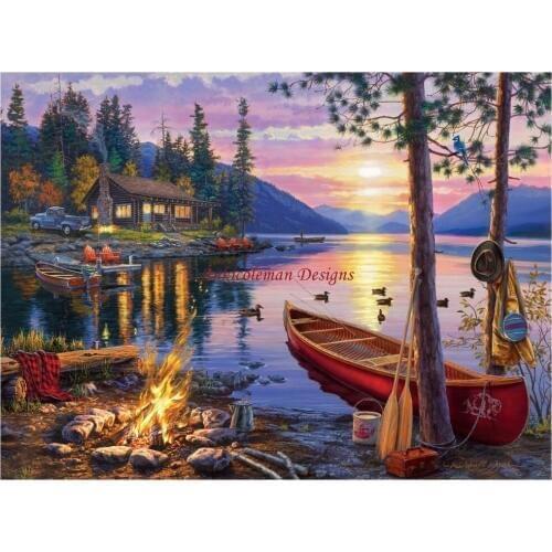 Embroidery Counted Cross Stitch Kits Needlework - Crafts 14 ct DMC color DIY Arts Handmade Decor - Canoe Lake