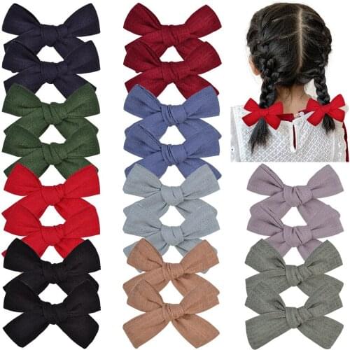 40pc/lot New 3.6" Solid Hair Bows Baby Girls Hairpins, Linen Fabric Bow Hair Clips For Kids Newborn Spring Hair Accessories