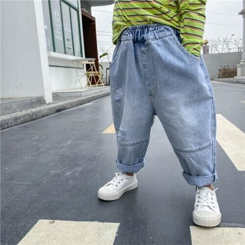 2-7 Years Baby Boys Jeans Casual Korean Loose Big Pocket Hole Denim Pants For Boys 2020 Autumn High Quality Children Trousers