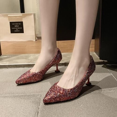 2020 Ladies Belt Heel Shoes Spring New Fashion Pointed Elegant Sexy Dating Bridesmaid Shoes pumps zapatos mujer shoes U22-43