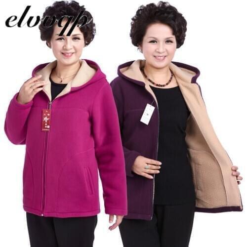 Plus Size L-5XL Spring Autumn Women Fleece Jacket Grandma Plus Velvet Hooded Sweatshirt Cotton Warm Winter Jacket Coat LU1816