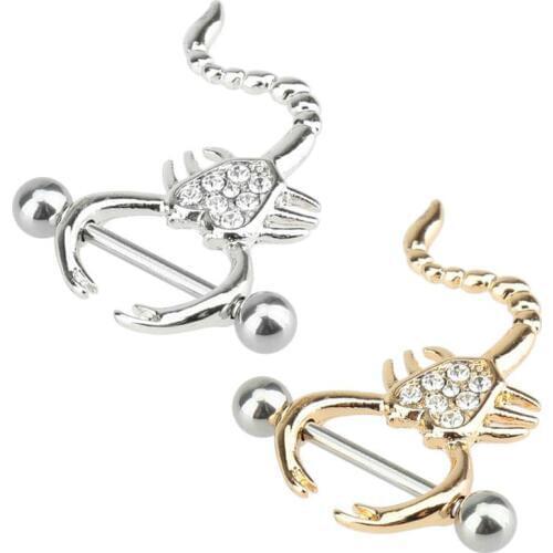 2PCS Steampunk Scorpion Nipple Piercing 316L Surgical Steel Barbell Piercing Halloween Body Jewelry Nipple Ring Nipple Piercings
