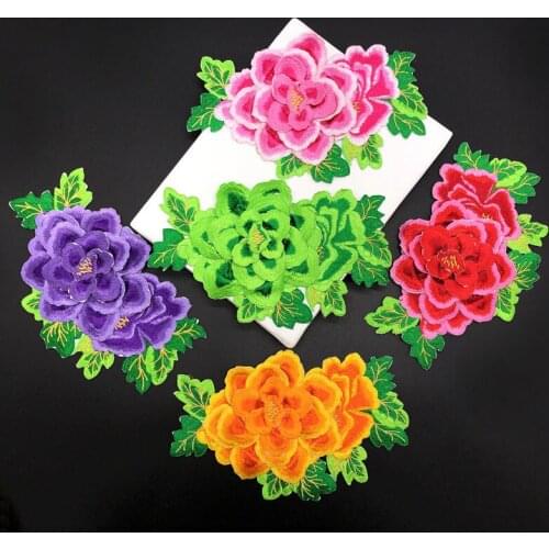 20pcs 3D Peony Flower Iron On Embroidered Patches For Clothing Jumpsuit Dancing Dress Appliques Jeans Jacket Patchwork Badge DIY