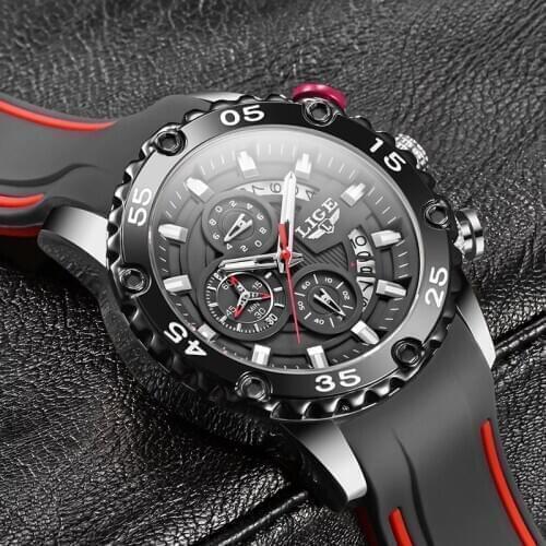 2020 Watches Mens LIGE Top Brand Waterproof Clock Male Silicone Strap Sport Quartz Watch For Men Big Dial Chronograph Wristwatch