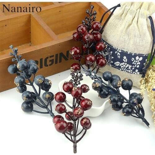30pcs Mini Artificial Cherry Berries Fake Pearl Flower Stamen DIY Wedding Home Bouquet Christmas Tree Decoration Fruit