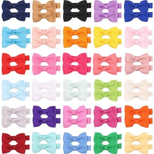 30Pcs/lot Solid Grosgrain Ribbon Bow Hair Clips For Cute Girls Mini Handmade Hairpins Barrettes Headwear Kids Hair Accessories