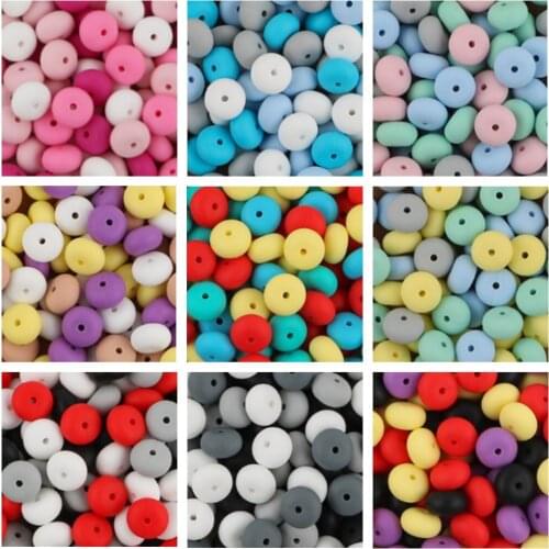 Kovict 50Pcs 14mm Silicone Abacus Beads Multi Color Lentil Eco-Friendly Beads DIY Pacifier Chain Nursing Baby Teether Toys
