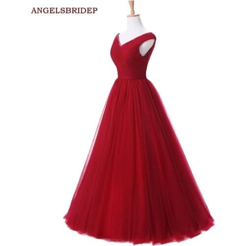 ANGELSBRIDEP V-Neck Long Evening Dresses Party Gowns Formal Strap Simple Designer Vestidos de festa Junior Prom Dresses Hot