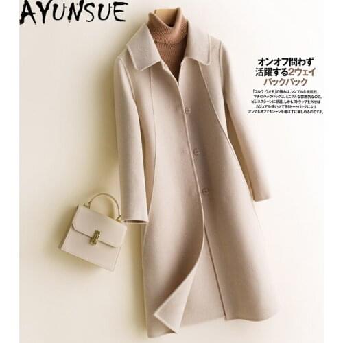 AYUNSUE 2020 Long Jacket Women Double-sided 100% Wool Coat Women Autumn Winter Korean Black Elegant Fashion Womens Coats CS8132