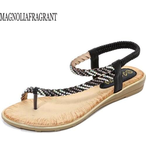 New fashion Bohemia Rhinestone wedges shoes for women Sandalias Mujer Clip Toe female shoes Elastic band sandals women hy368