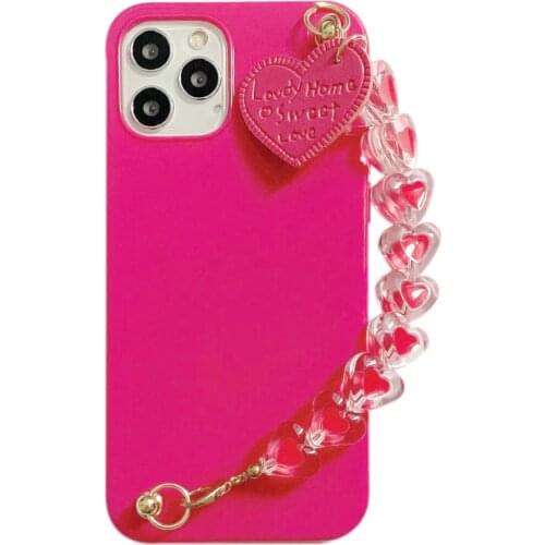Rose Red Crystal Heart Chain Case for iPhone 11 12 Pro Max 8 7 6 6s Plus Xr XsMax X Xs SE 2020 12 Color Candy Soft Back Cover