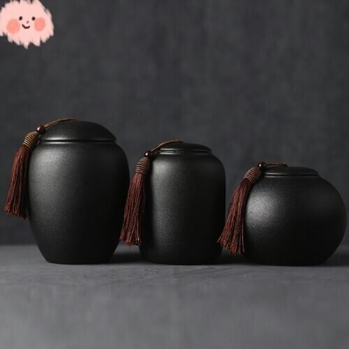 Black ceramic tea pot sealed tank Japanese style retro dry fruit pot