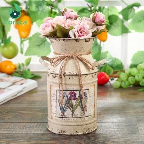 Flower Plant Pot Metal Circular Barrel Vase 1PC Vintage Retro Metal Circular Nordic Vase Plant Pots Vase for Flowers