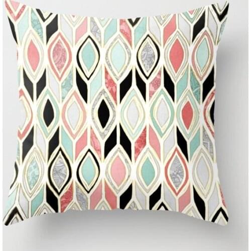 Patchwork Pattern In Coral Mint Black Decorative Pillow Cushion Covers Square Pillowcase for Sofa Cotton Linen Pillow Cover