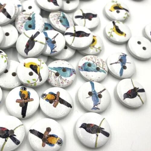 50pcs 2 Holes Bird Wood Buttons 15mm Sewing Craft Mix Lots WB446