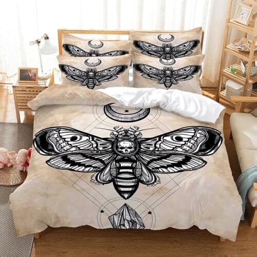 Moon Skull Moth Print 2/3Pcs Bedding Set Luxuey Duvet Cover Pillowcase Home Textile Queen 240x220 Size Decor Home
