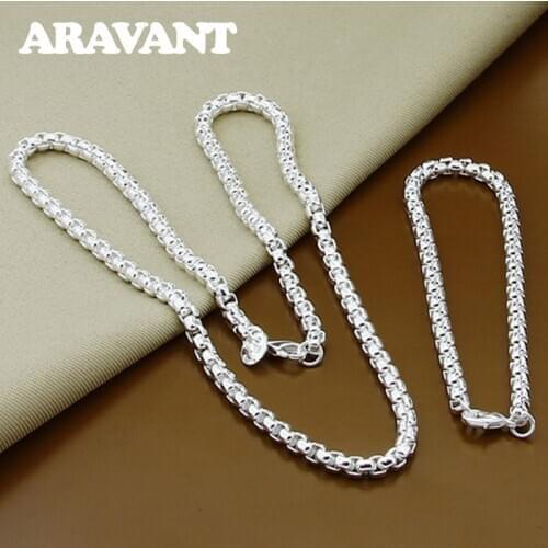 925 Silver Jewelry Set 5mm Box Chain Necklace Bracelets For Women Men Christmas Jewelry