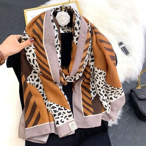 Korean style fashion autumn and winter warm cotton scarf New style womens versatile long scarf Leopard Print beach towel Bib