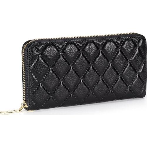 COMFORSKIN 100% Genuine leather Long Women Wallet Large Capacity Girls Card Wallet Rhombus Pattern Zipper Purse For Female