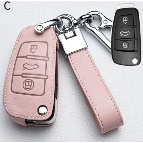 Leather Car Remote Key Case Cover Protective Shell for Audi C6 R8 A1 A3 Q3 A4 A5 Q5 A6 S6 A7 B6 B7 B8 8P 8V 8L TT RS Key Chains