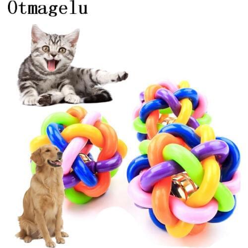 Colorful Dog Cat Bite Treat Toy Ball with Bell For Playing Squeak Sound Chew Funny Puppy Training Interactive Pet Supplies