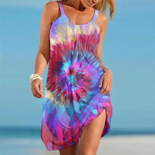 LONGTIME Graffiti Color Flowers Fashion Casual Ladies Sleeveless Beach Dress
