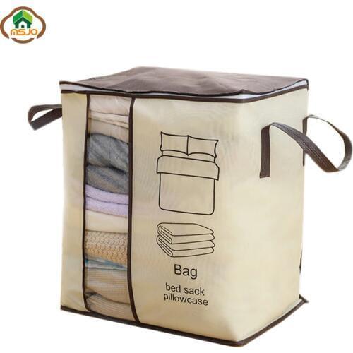 Msjo Clothes Storage Bag Non-woven Portable Folding Closet Organizer Garment Bag Storage for Quilt Blanket Bedding Clothing Bag