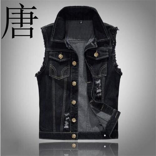 2019 Mens Sleeveless Jackets Fashion Washed Jeans Waistcoat for Mens Tank Top Cowboy Male Ripped Jacket Plus Size 6XL