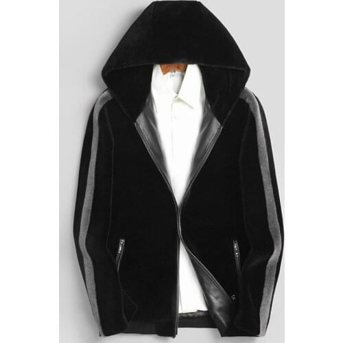 Real Fur Coat Men Natural Wool Coat Spring Winter Sheep Shearing Jacket Mens Hooded Warm Outwear Veste Homme 1851 YY404