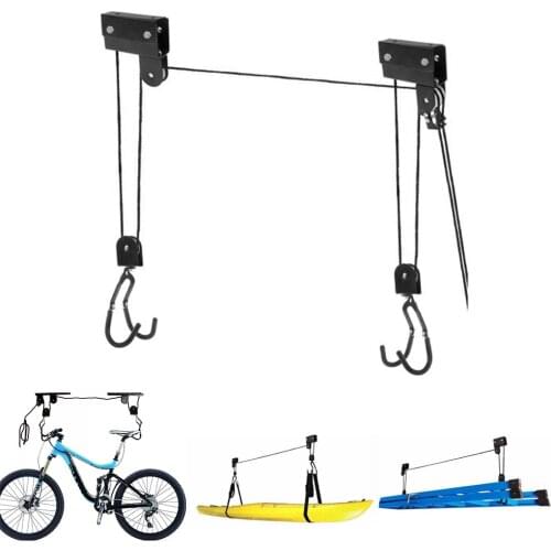 Kayak Bicycle Hoist Garage Storage Bike Lift Pulley System 60kg Bearing Overhead Bike Rack Heavy Duty Ceiling Bicycle Hanger