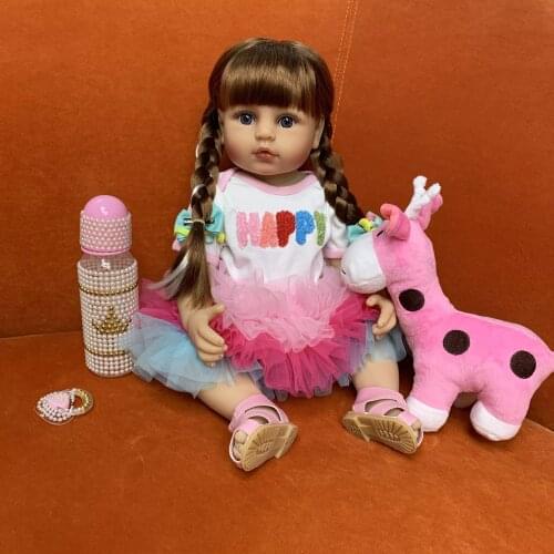 Bebe 55cm Full Body Silicone Baby Dolls Realistic Waterproof Lovely Fashion Newborn Bebes With Long Twist Braid Kid Playmate Toy